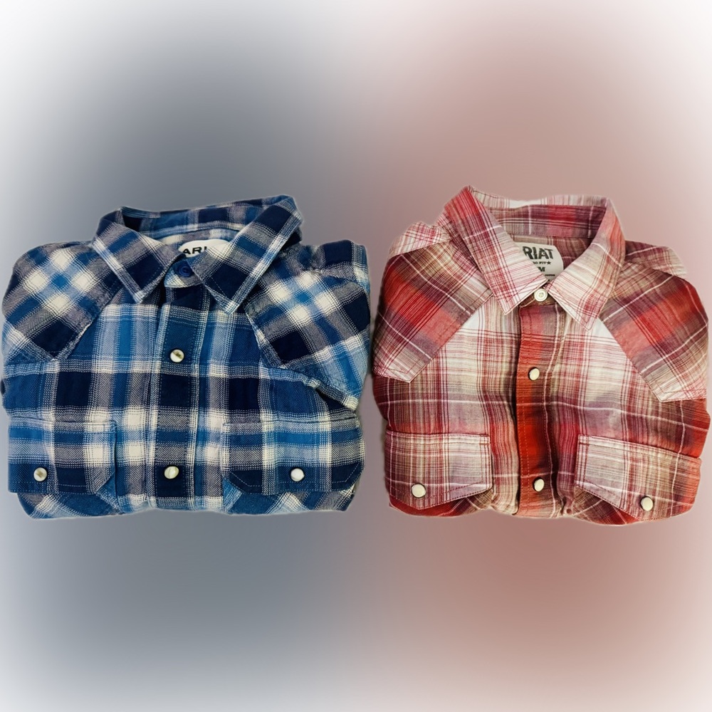 Ariat Men's Plaid Button Down Shirts - Navy and Crimson